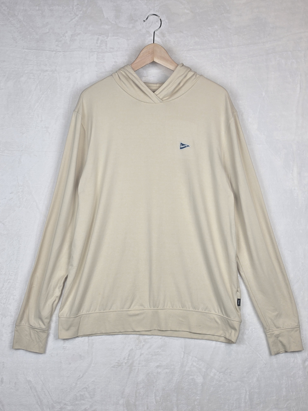 Breezy Mens Medium Tan Pullover Hoodie Lightweight Stretch Knit